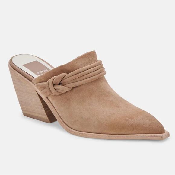 NEW Dolce Vita Sita Tan Suede Leather Western Slide Heel Mules - Picture 1 of 11